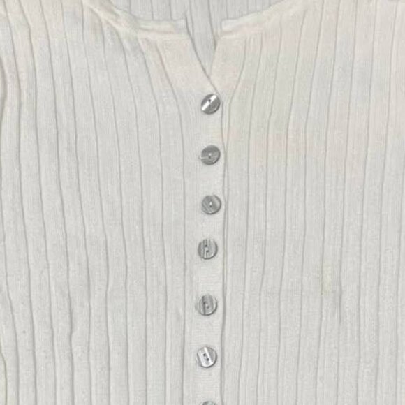 White Ribbed Button Top - Picture 2 of 4